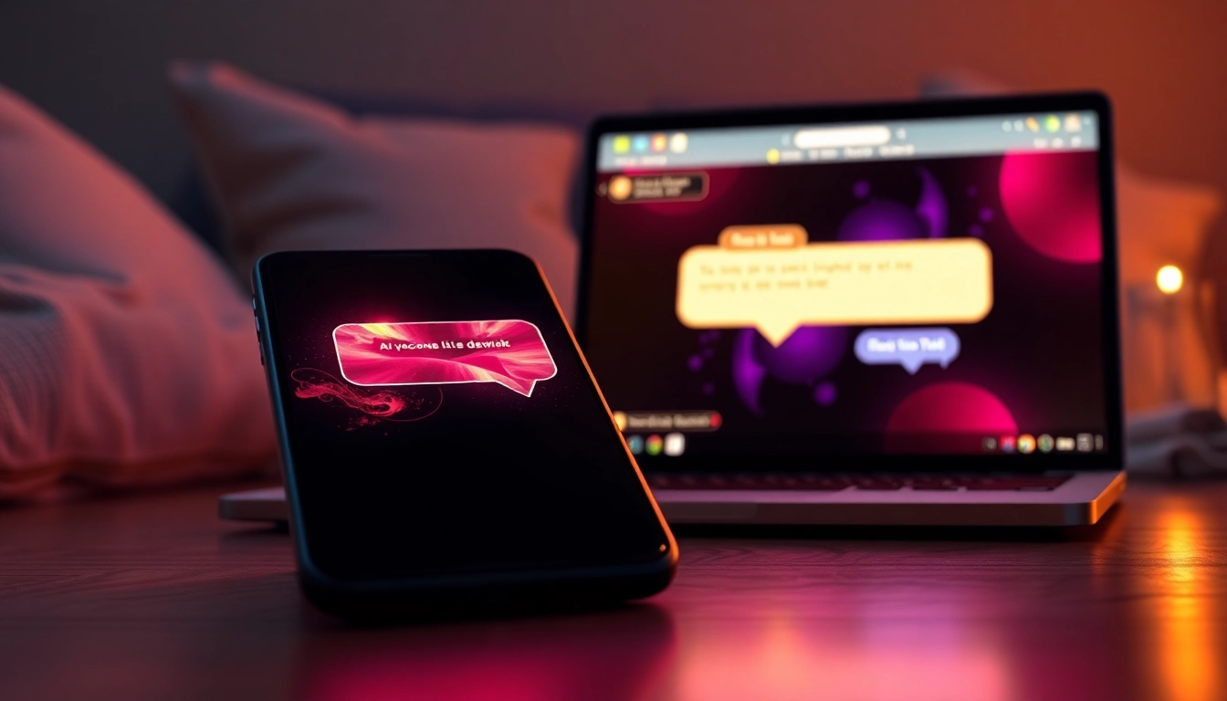 Close-up of a smartphone and laptop screens displaying AI chat interfaces in a cozy, intimate setting.