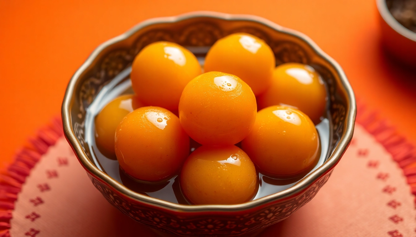 Close-up of delicious Ready to Eat Gulab Jamun soaking in syrup, showcasing caramelized